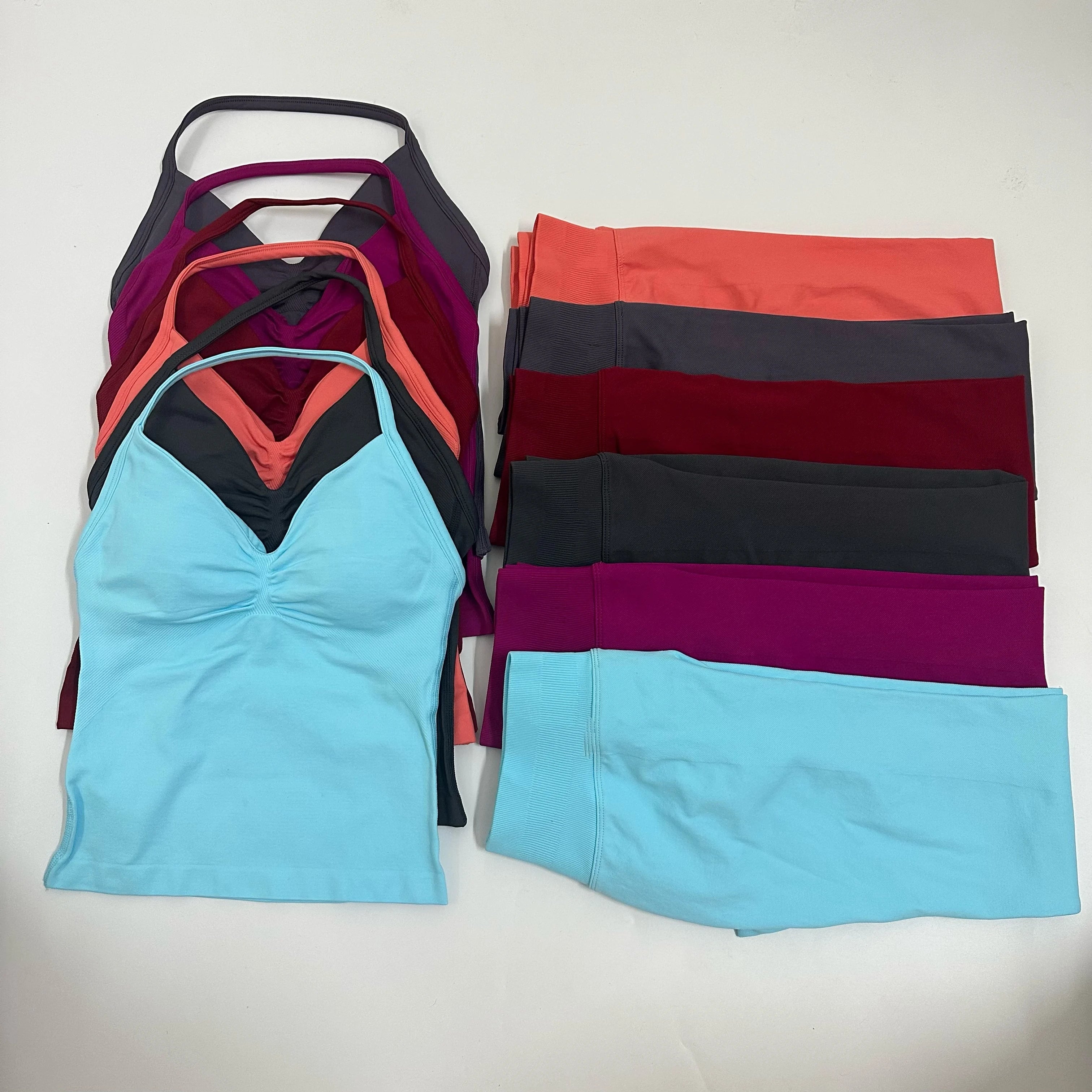 Backless Yoga Set Women Tank Top High Waist Scrunch Leggings Gym Fitness Outfit