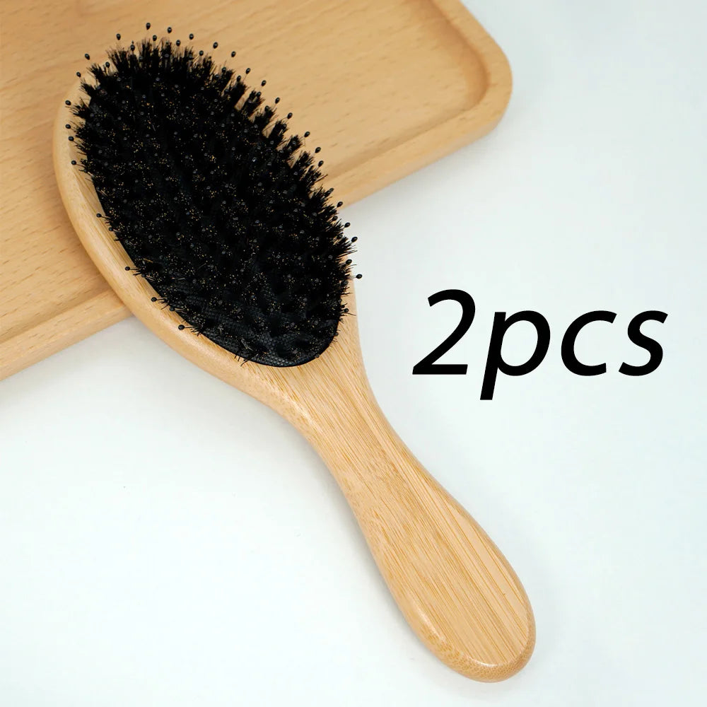 Bamboo Boar Bristle Hair Brush Air Cushion Scalp Detangling Comb
