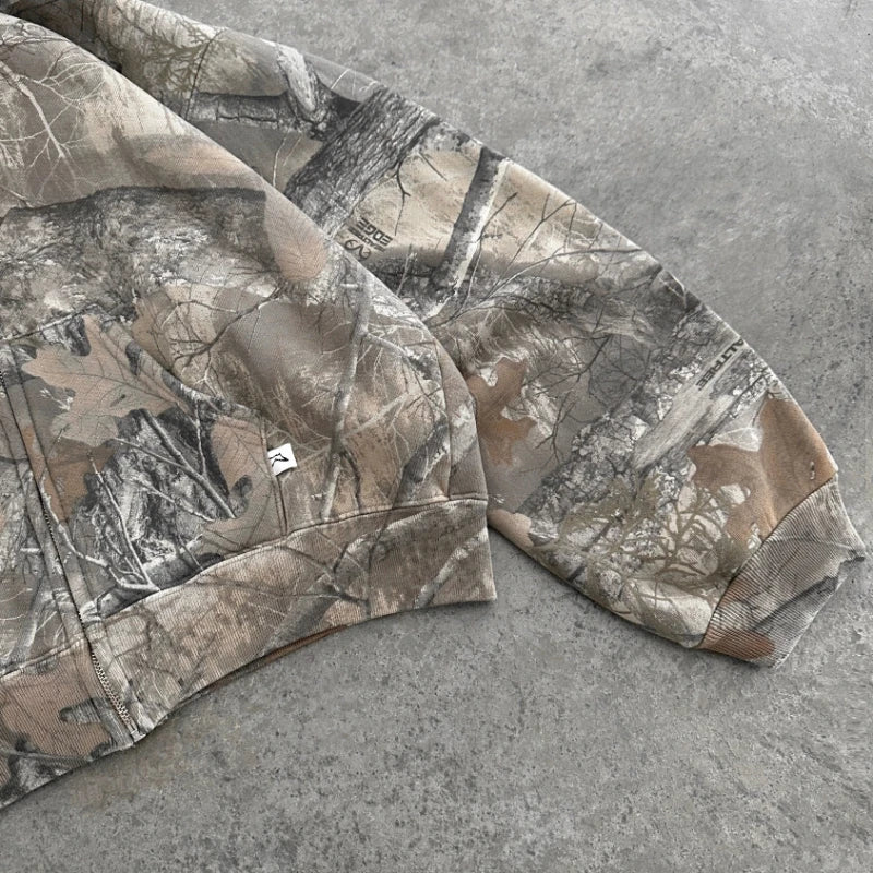 Y2K Camo Oversized Zip Up Hoodie Unisex Streetwear