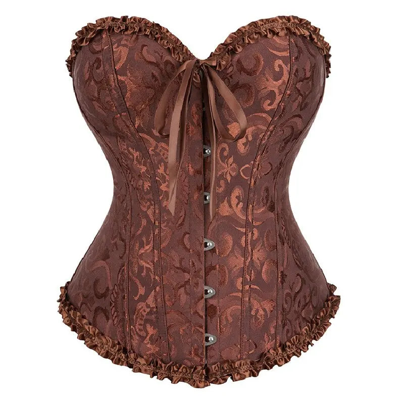 Women Floral Jacquard Corset Lace Up Bustier Top