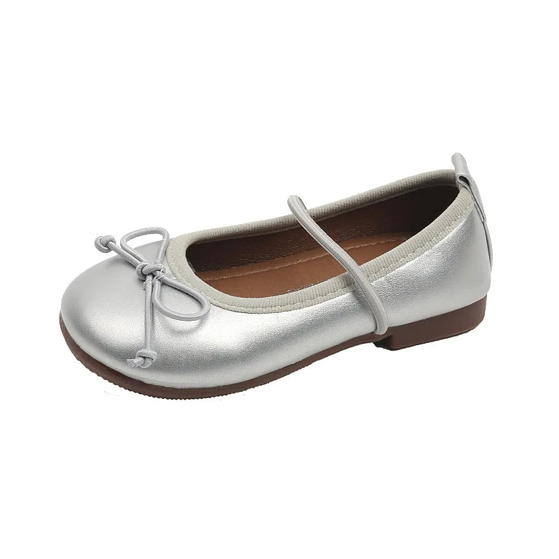 Girls PU Leather Oxford School Shoes Soft Toddler Flats Gold Silver