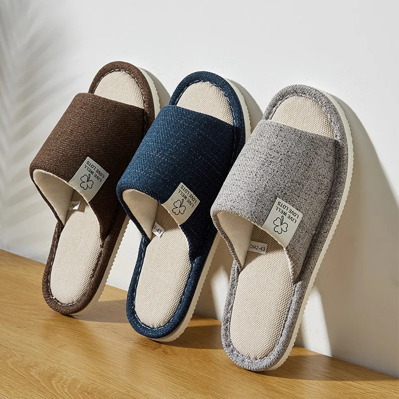 Linen Home Slippers Breathable Indoor Shoes Non Slip Open Toe Summer Bedroom Slippers Women Men