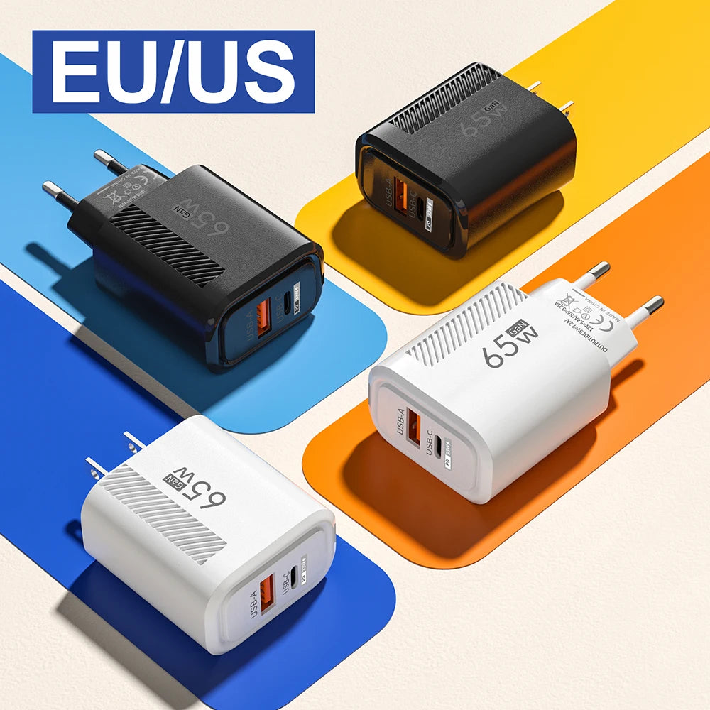 65W USB GaN Fast Charging Adapter QC3.0 USB Type C Wall Charger