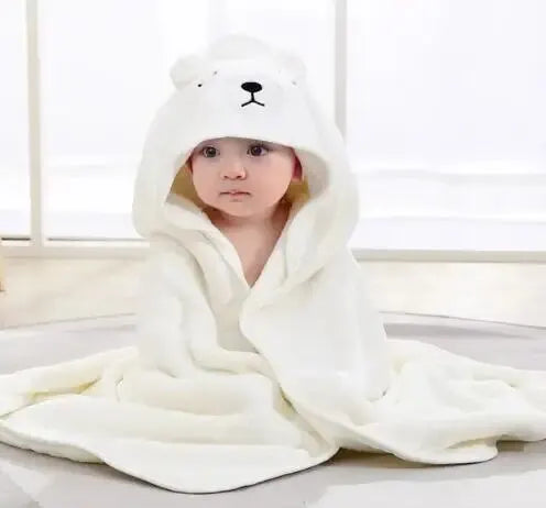Baby Hooded Bathrobe Towel Blanket Coral Fleece Toddler Swaddle Kids Bath Wrap