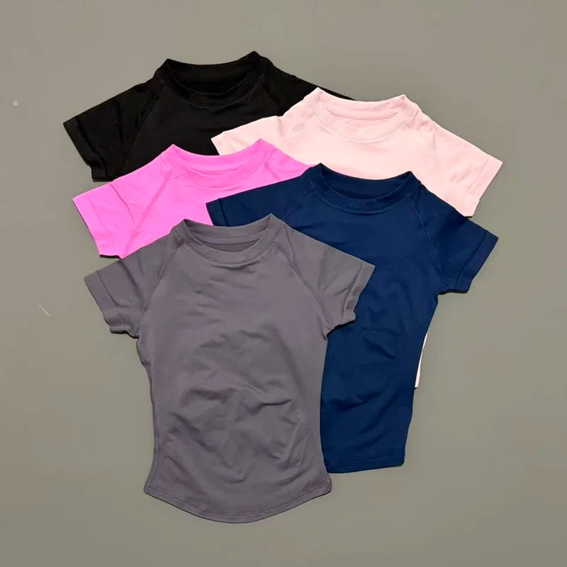 Women Seamless Sports Top Short Sleeve Yoga Gym Running Slim Fit Active Tee