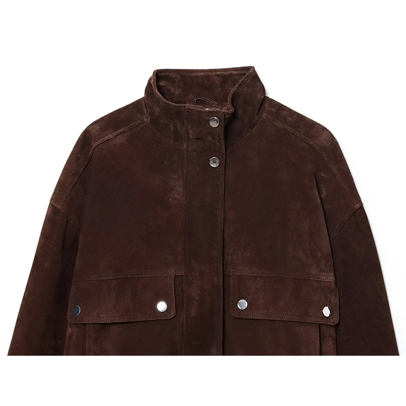 Women Loose Fit Autumn Jacket Big Pocket Warm Street Chic Fashion Coat