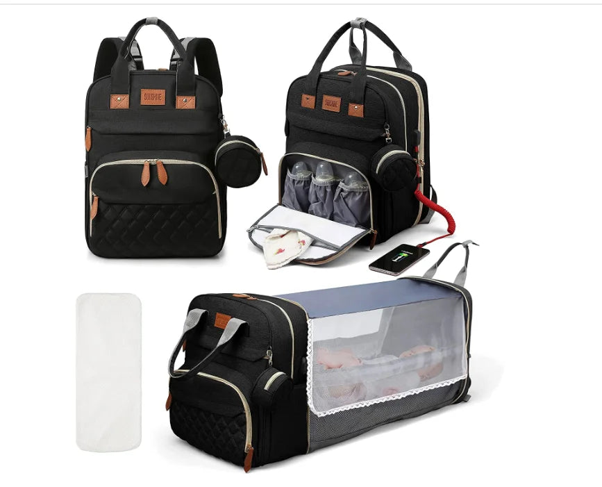 3 in 1 Diaper Bag Backpack Foldable Baby Bed Travel Bag