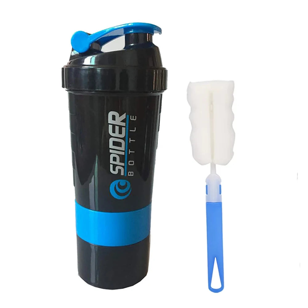 3 Layer Protein Shaker Bottle 600ml – Leakproof Gym Shaker Cup with Storage Compartments for Powder & Pills