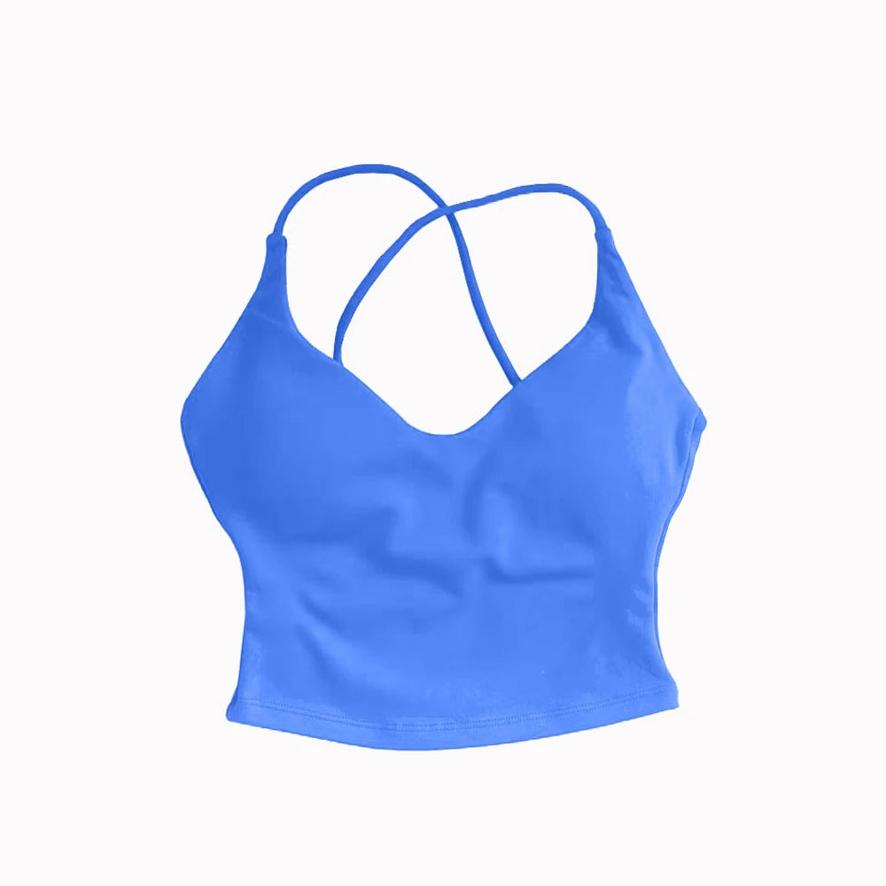 Women Strappy Sports Bra High Support Cross Back Yoga Gym Tank Top