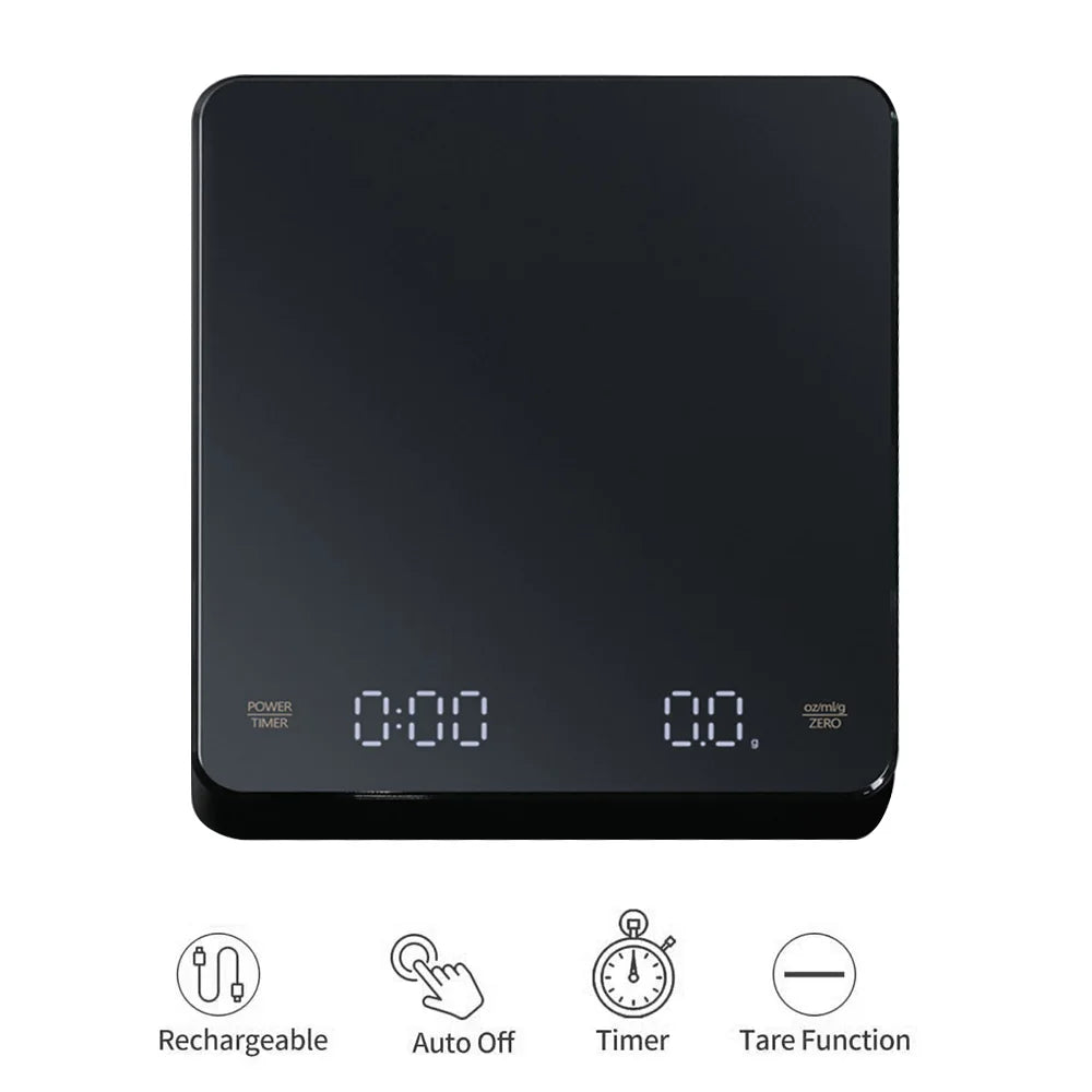 Digital Coffee Scale with Timer LED USB 3kg 0.1g High Precision Multi Unit