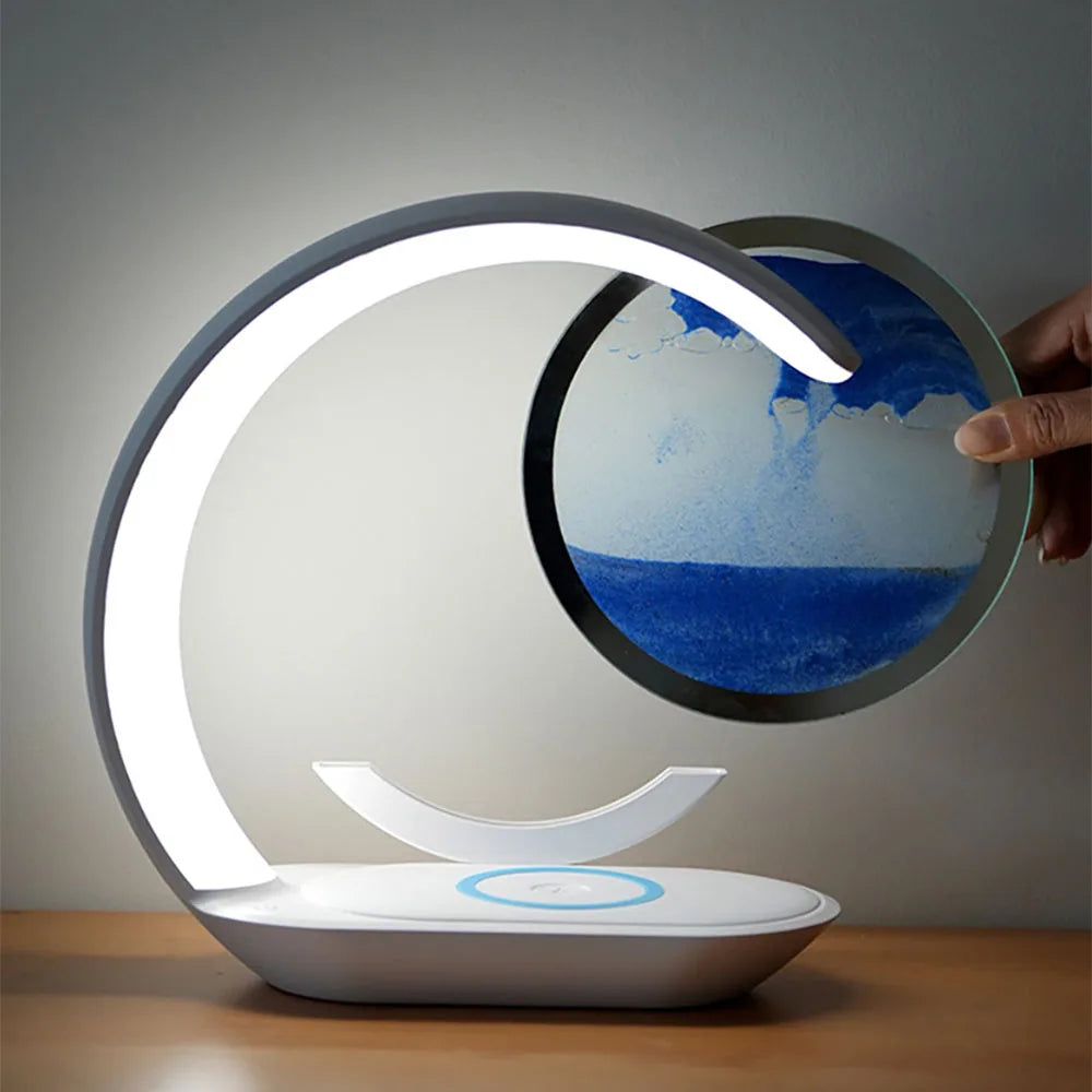 Quicksand Table Lamp USB Wireless Charging 3D Sand Art Night Light Desk Decor