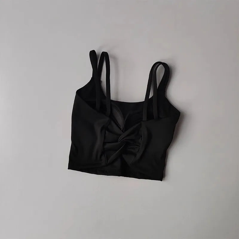 Women Sports Bra Push Up Padded Yoga Fitness Vest Back Knot Gym Top