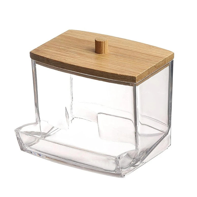 Cotton Swab Storage Box with Bamboo Lid