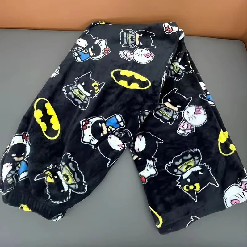Hello Kitty Batman Flannel Pajama Pants Warm Plush Casual Clothing
