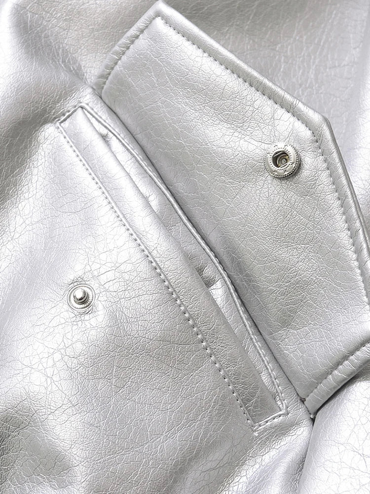 Women Retro PU Leather Biker Jacket Loose Fit Zipper Coat Streetwear Outwear