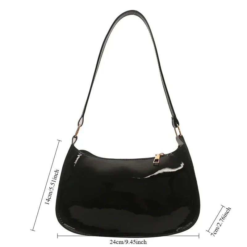 Women Patent Leather Shoulder Bag Fashion Zipper Handbag Style Commuter Bag