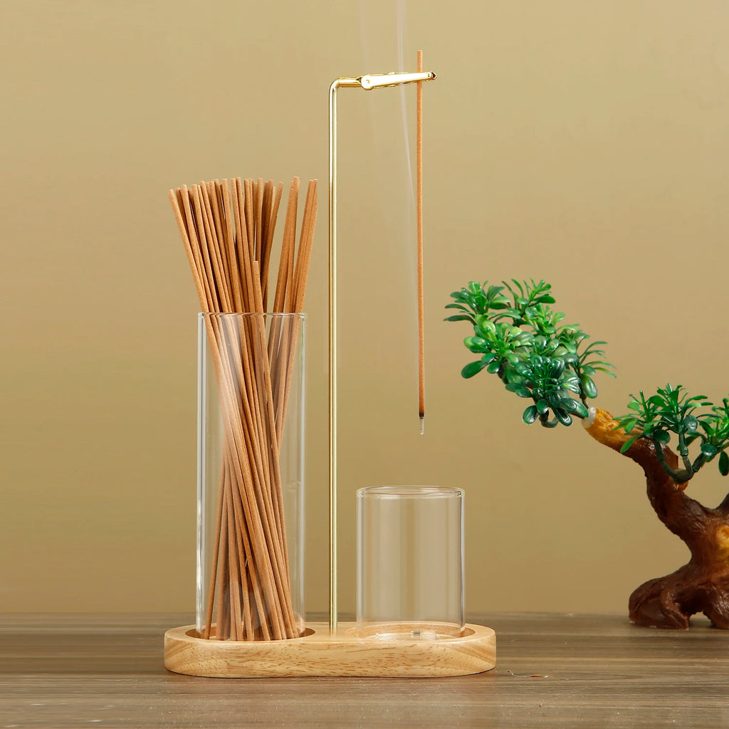 2 in 1 Incense Holder with Glass Ash Catcher and Stick Organizer