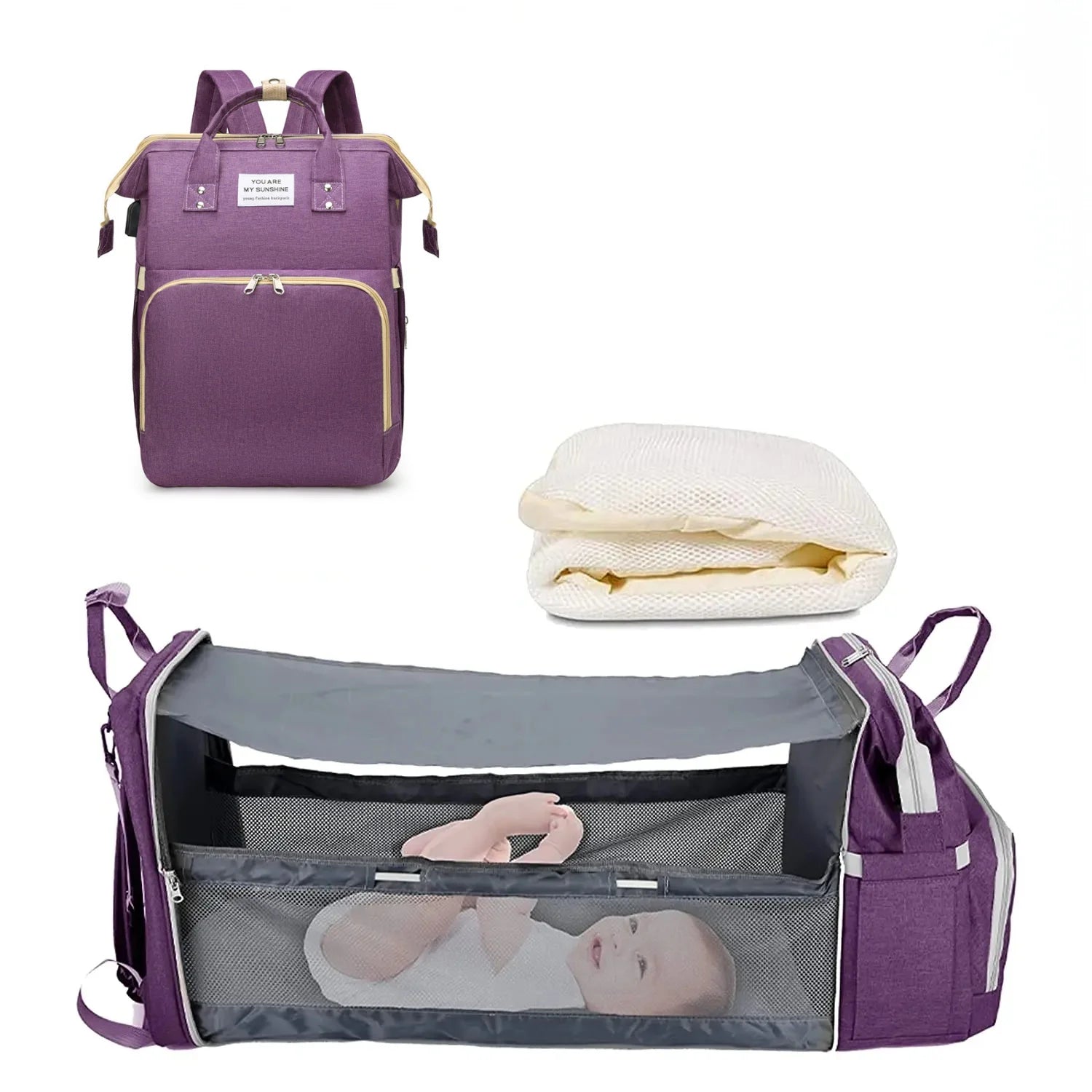 3 in 1 Diaper Bag Backpack Foldable Baby Bed Travel Bag