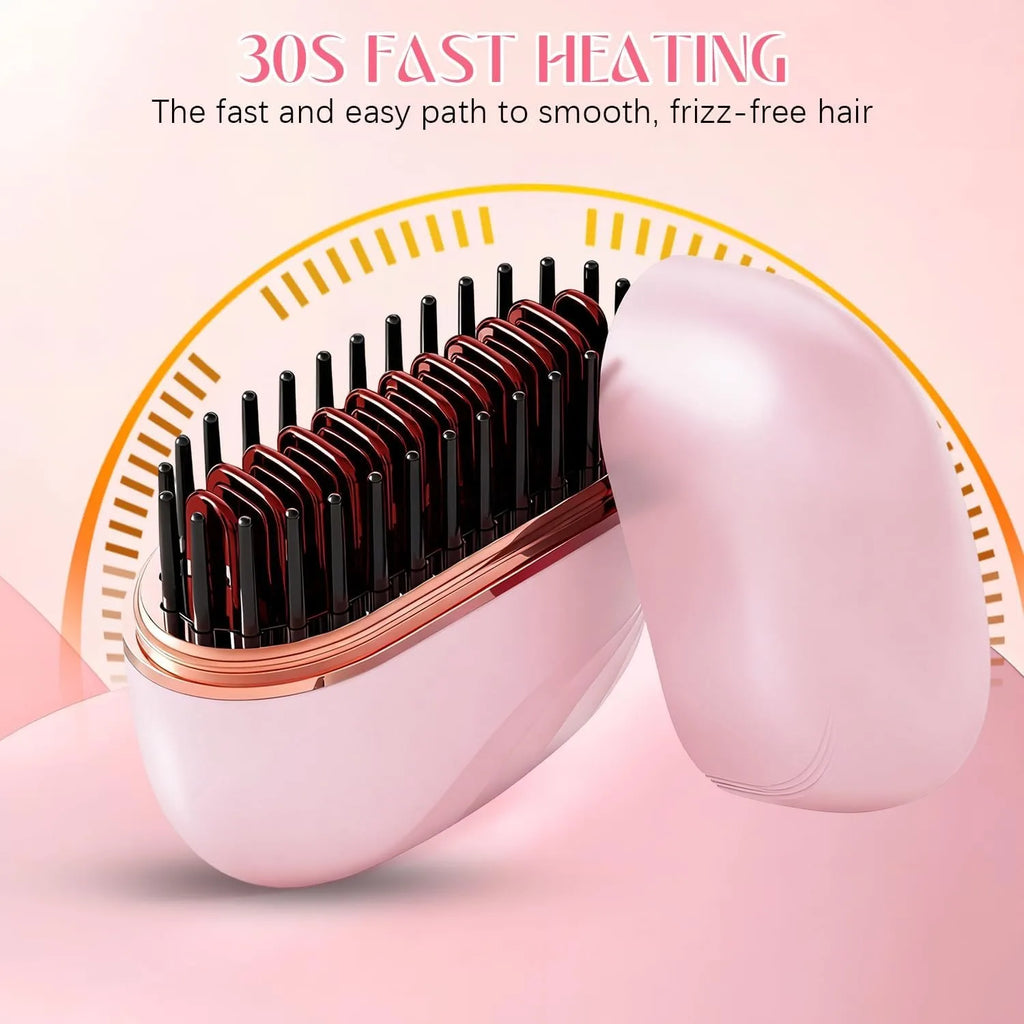 Mini Rechargeable Hair Straightener Brush 3 Speed Temp Portable Travel Styling Tool