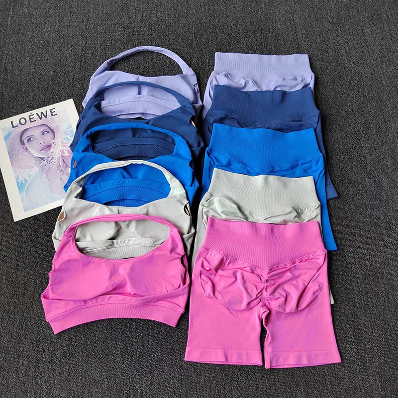 Women Seamless Gym Set Sports Bra & Shorts Workout Fitness Yoga Outfit