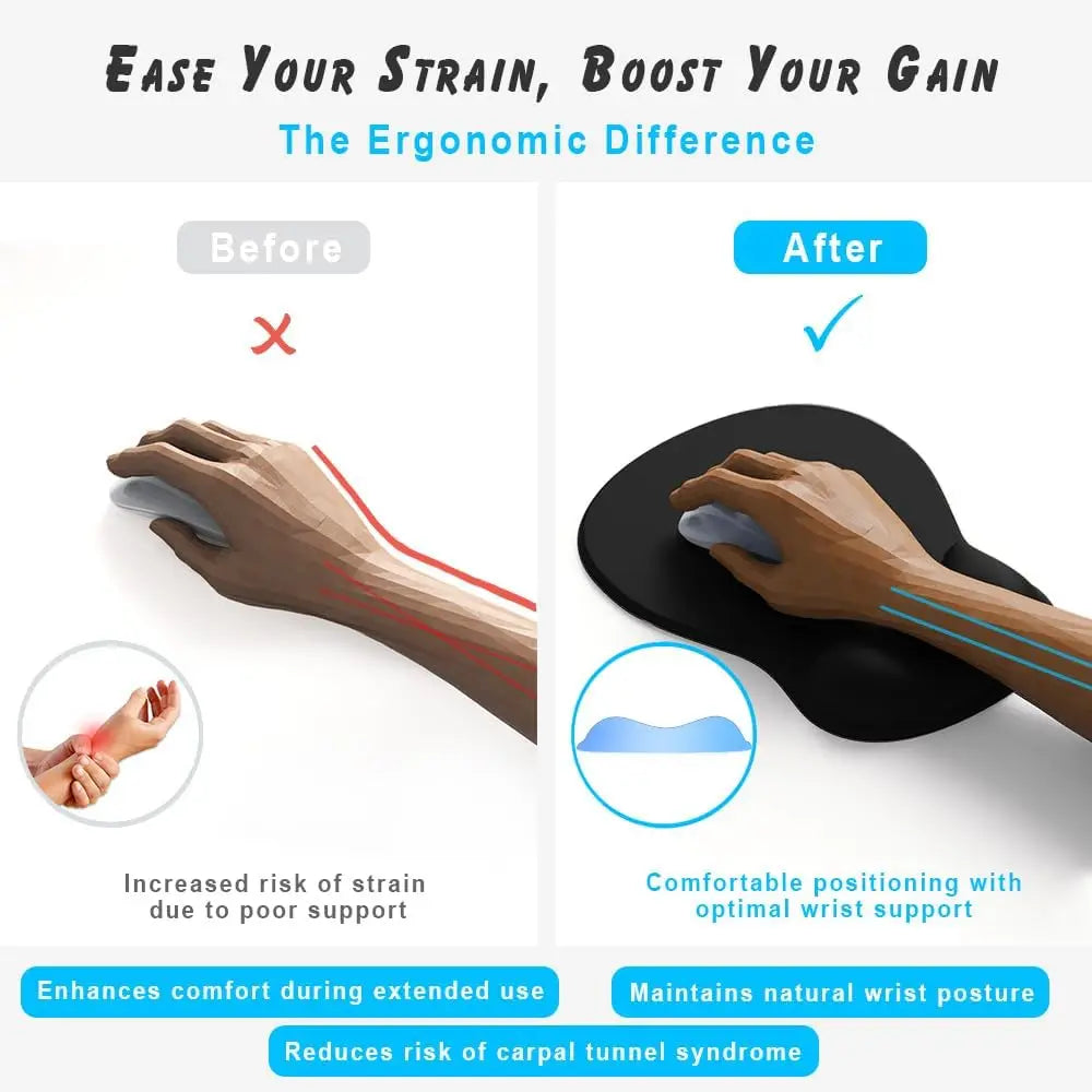 Ergonomic Mouse Pad with Gel Wrist Rest Pain Relief Non Slip PU Base Support