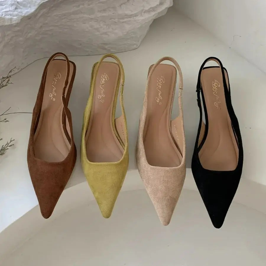 Women Pointed Toe Slingback Sandals Low Heel Elegant Summer Dress Shoes