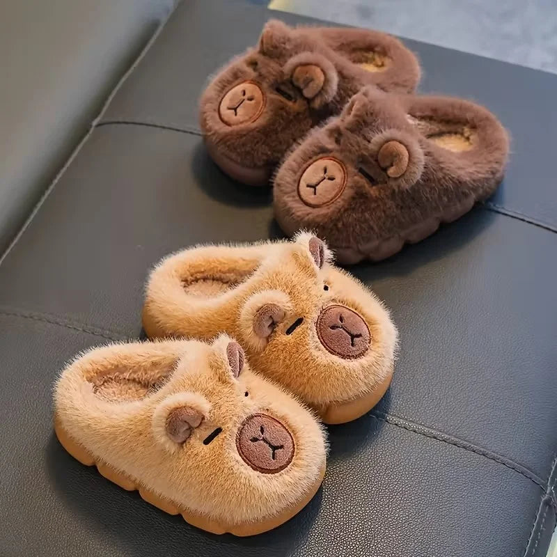 Kids Capybara Slippers Warm Plush Winter Indoor Shoes Cute Cartoon Non-Slip Soft Home Slippers for Boys and Girls