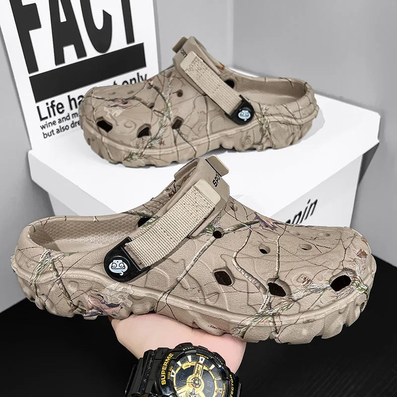 Men Camo Clogs Outdoor Garden Shoes Non Slip Lightweight Slip On Sandals Durable Beach Crocs Style