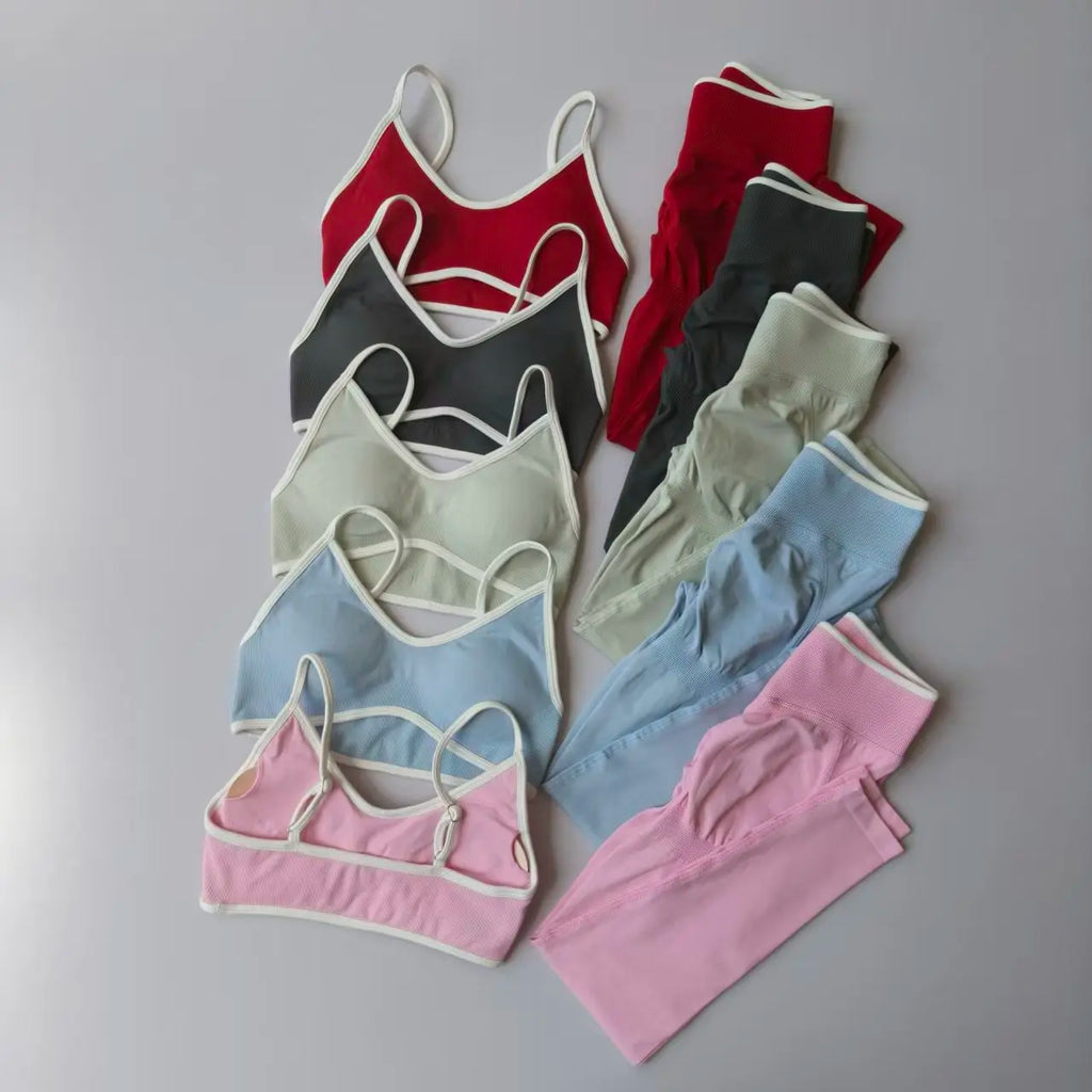 2PCS Seamless Gym Set Women High Waist Leggings Push Up Sports Bra Workout Outfit