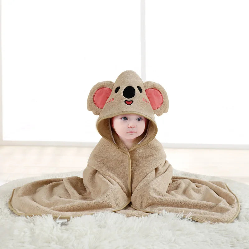 Baby Hooded Bathrobe Towel Blanket Coral Fleece Toddler Swaddle Kids Bath Wrap