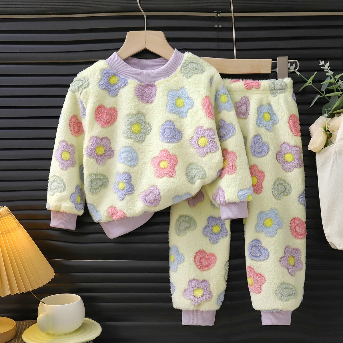 Kids Flannel Pajama Set Long Sleeve Winter Sleepwear for Boys Girls