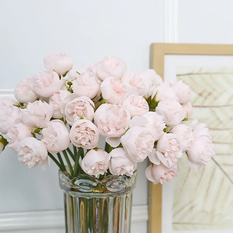 Artificial Pink Peony Rose Bouquet Silk Flowers 27 Heads Home Wedding Decor