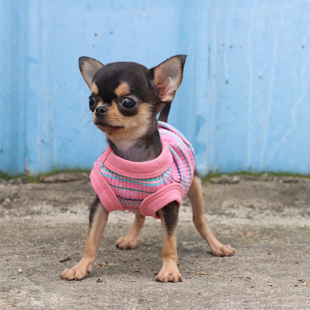 Ribbed Dog Shirt Soft Tank Top Vest for Small Dogs Pink