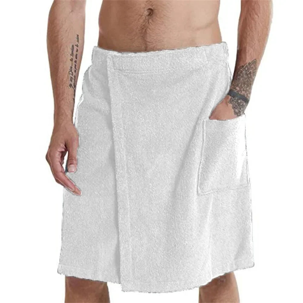 Men Wearable Bath Towel with Pocket Quick Dry Shower Wrap Sauna Beach Towel
