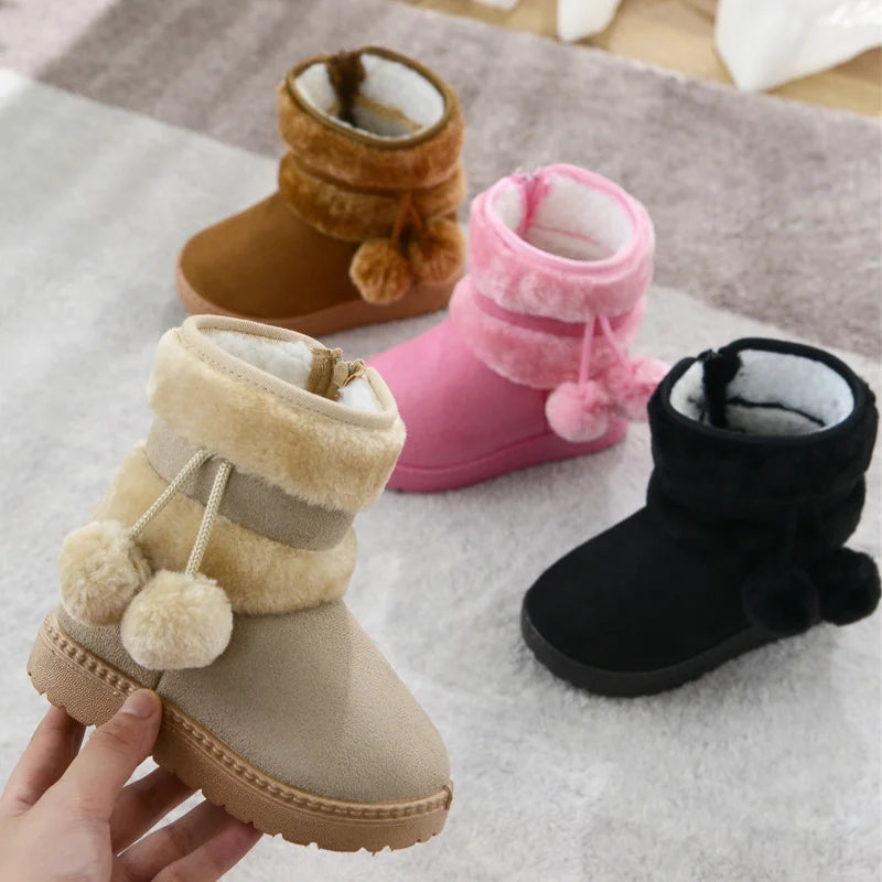 Kids Winter Snow Boots Warm Thick Sole Pom Pom Boots