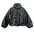 Unisex PU Leather Hooded Windbreaker Jacket Oversized Coat