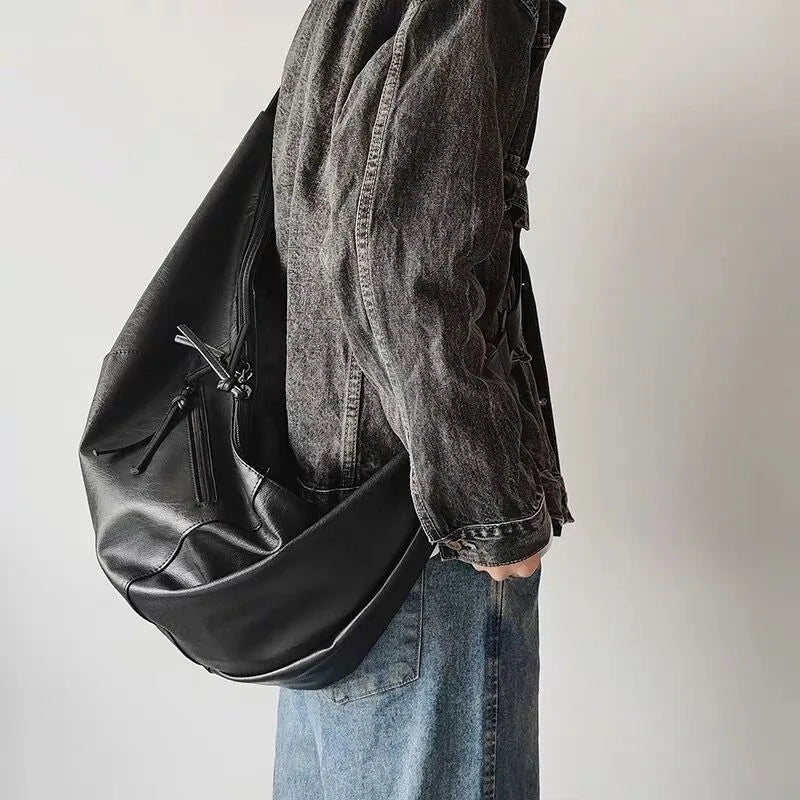 Men Dumpling Shape PU Crossbody Bag Large Capacity Casual Shoulder Bag