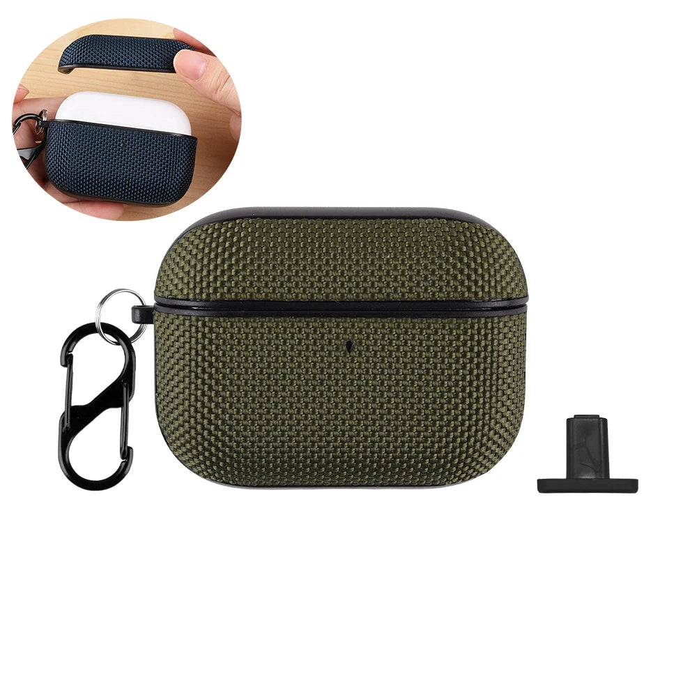 Shockproof Fabric AirPods Case Cover with Carabiner for AirPods 4 3 Pro 2 Protective Wireless Charging Earbuds Case