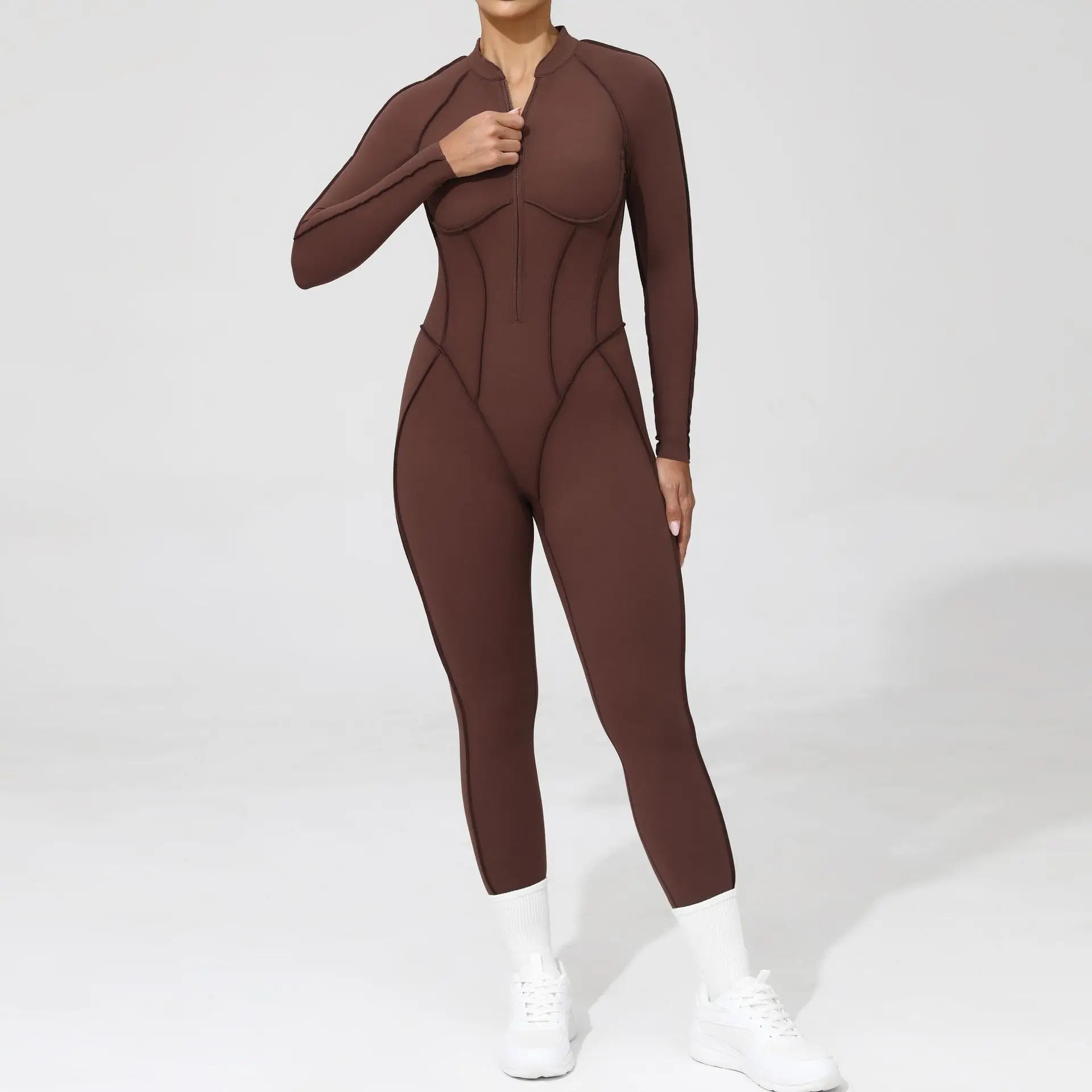 Women Zip Gym Jumpsuit Open Back Yoga Fitness Tracksuit Sports Bodysuit