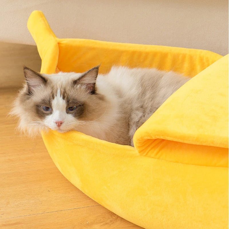 Banana Cat Bed Cozy Warm Pet House Soft Cushion for Cats and Small Dogs