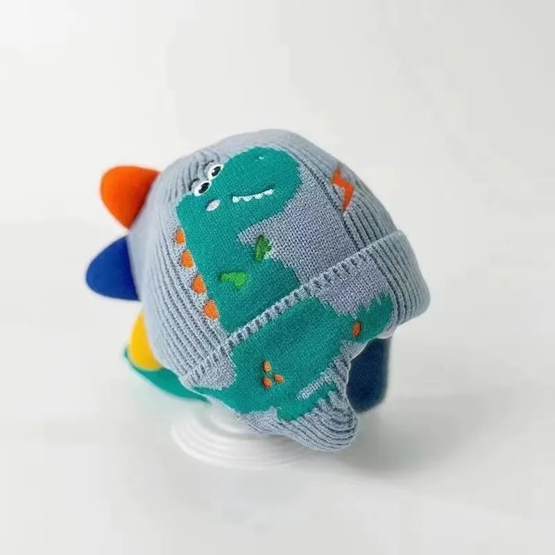 Kids Winter Dinosaur Earmuff Hat Warm Knitted Beanie Toddler Ear Protection Cap