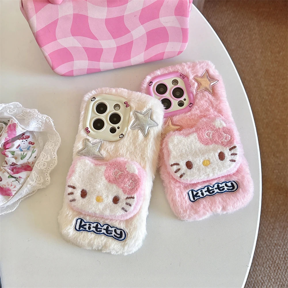 Camera Holder Shockproof Cute Fluffy Hello Kitty iPhone Case