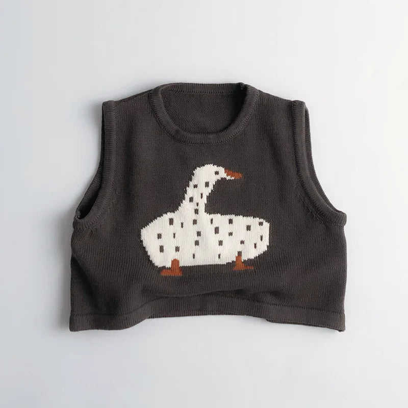 Kids Knitted Cotton Vest Cartoon Sleeveless Sweater for Boys & Girls
