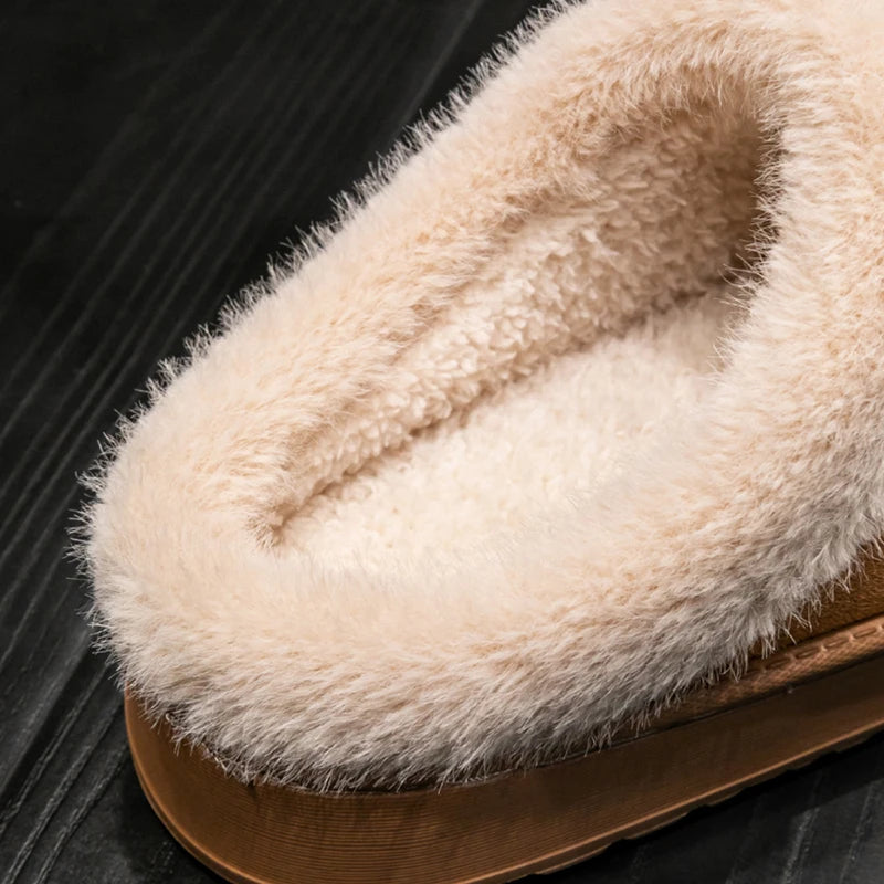 Fluffy Slippers Winter Warm Plush Indoor Shoes Non Slip EVA Thick Sole Home Slippers Women Men