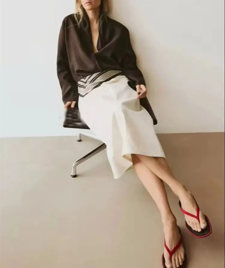 Women Square Toe Flip Flops Low Heel Beach Mules Casual Summer Sandals