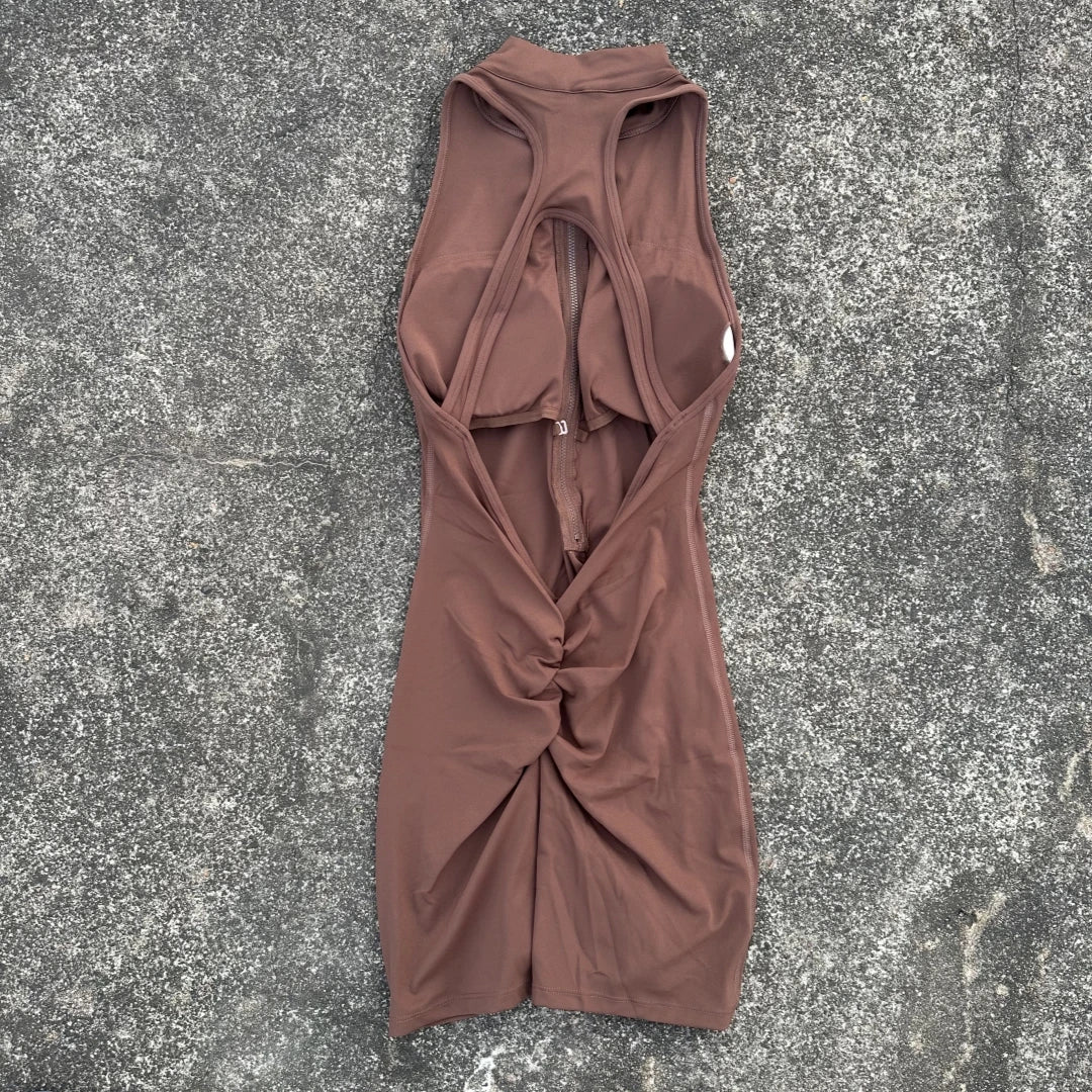 Women Scrunch Back Yoga Jumpsuit Shorts Set Zipper Fitness Sportswear One Piece Outfit