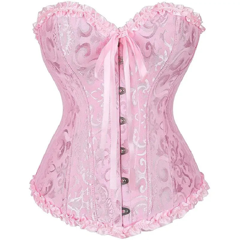 Women Floral Jacquard Corset Lace Up Bustier Top