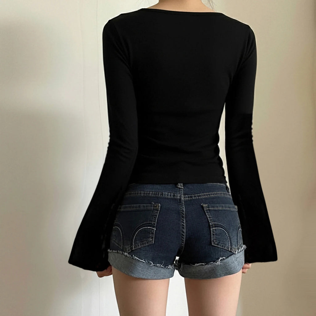 Women Lace Trim Knit Top Y2K Fairycore Shirt