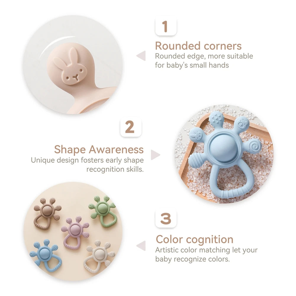BPA Free Silicone Baby Teether Rattle Toy 0 12 Months