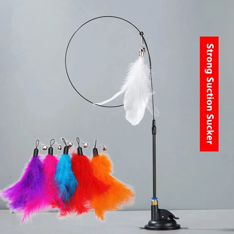 Cat Feather Teaser Toy with Bell and Suction Cup